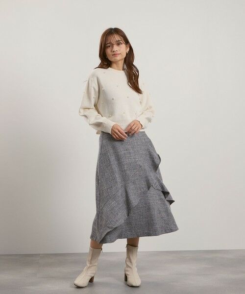 QUEENS COURT / クイーンズコート ミニ・ひざ丈スカート | ツィードライクアシメフリルスカート≪手洗い可能≫ | 詳細12
