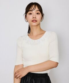 QUEENS COURT / クイーンズコート ニット・セーター | リボンレースカラーリブニット≪手洗い可能≫