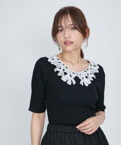 QUEENS COURT / クイーンズコート ニット・セーター | リボンレースカラーリブニット≪手洗い可能≫