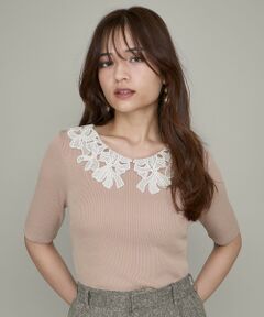 QUEENS COURT / クイーンズコート ニット・セーター | リボンレースカラーリブニット≪手洗い可能≫