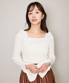 QUEENS COURT / クイーンズコート ニット・セーター | 3Dフラワーボートネックニット≪手洗い可能≫