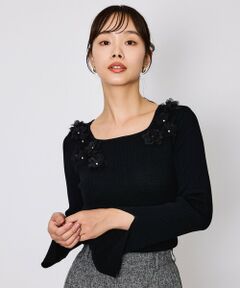 QUEENS COURT / クイーンズコート ニット・セーター | 3Dフラワーボートネックニット≪手洗い可能≫