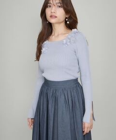 QUEENS COURT / クイーンズコート ニット・セーター | 3Dフラワーボートネックニット≪手洗い可能≫