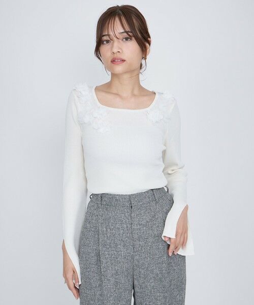 QUEENS COURT / クイーンズコート ニット・セーター | 3Dフラワーボートネックニット≪手洗い可能≫ | 詳細6