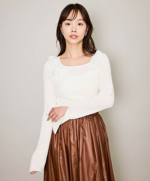 QUEENS COURT / クイーンズコート ニット・セーター | 3Dフラワーボートネックニット≪手洗い可能≫ | 詳細1