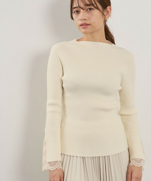 QUEENS COURT / クイーンズコート ニット・セーター | シアバタースリットレースカフニット≪手洗い可能≫ | 詳細1