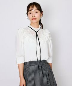 QUEENS COURT / クイーンズコート シャツ・ブラウス | フラワーフリルカラーリボンブラウス≪手洗い可能≫