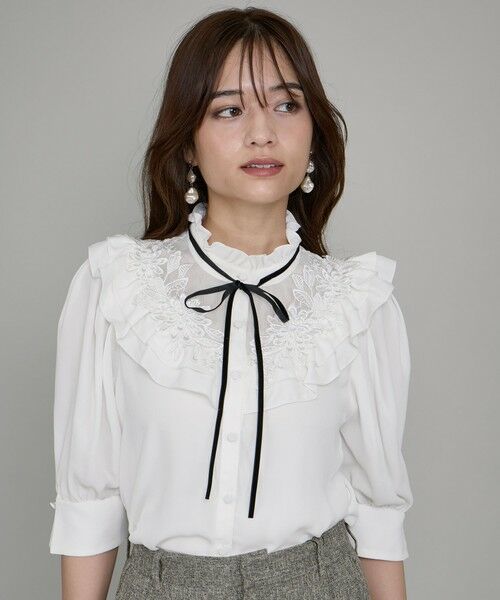 QUEENS COURT / クイーンズコート シャツ・ブラウス | フラワーフリルカラーリボンブラウス≪手洗い可能≫ | 詳細7