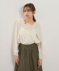 QUEENS COURT / クイーンズコート シャツ・ブラウス | フリルカラーナローリボンブラウス≪手洗い可能≫