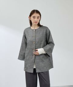 QUEENS COURT / クイーンズコート ダッフルコート | ツィード調ハウンドトゥースノーカラーコート≪手洗い可能≫