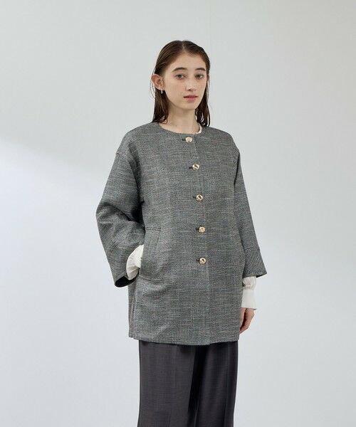 QUEENS COURT / クイーンズコート ダッフルコート | ツィード調ハウンドトゥースノーカラーコート≪手洗い可能≫ | 詳細1