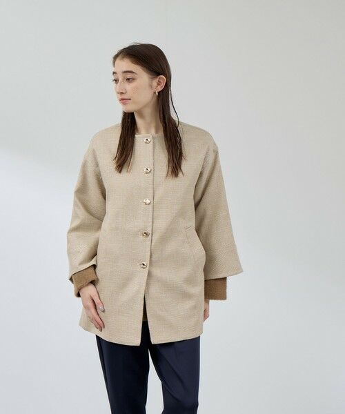 QUEENS COURT / クイーンズコート ダッフルコート | ツィード調ハウンドトゥースノーカラーコート≪手洗い可能≫ | 詳細11