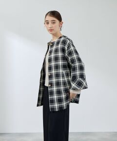 QUEENS COURT / クイーンズコート ダッフルコート | ツィーディチェックノーカラーコート≪手洗い可能≫