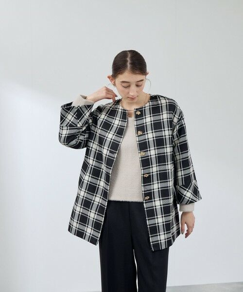 QUEENS COURT / クイーンズコート ダッフルコート | ツィーディチェックノーカラーコート≪手洗い可能≫ | 詳細1