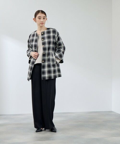 QUEENS COURT / クイーンズコート ダッフルコート | ツィーディチェックノーカラーコート≪手洗い可能≫ | 詳細5