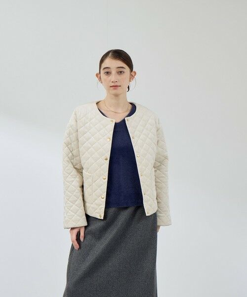 QUEENS COURT / クイーンズコート テーラードジャケット | ベロアキルティングノーカラージャケット | 詳細1