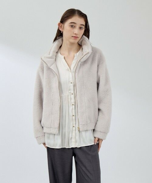 QUEENS COURT / クイーンズコート テーラードジャケット | フェイクファームートンブルゾン（ライトグレー）