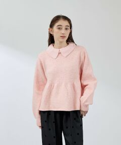 QUEENS COURT / クイーンズコート ニット・セーター | 杢ストレッチ襟付きペプラムニット≪手洗い可能≫