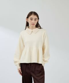 QUEENS COURT / クイーンズコート ニット・セーター | 杢ストレッチ襟付きペプラムニット≪手洗い可能≫