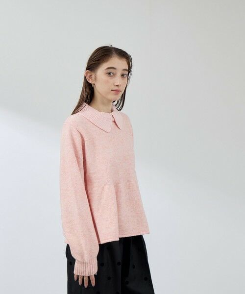 QUEENS COURT / クイーンズコート ニット・セーター | 杢ストレッチ襟付きペプラムニット≪手洗い可能≫ | 詳細1