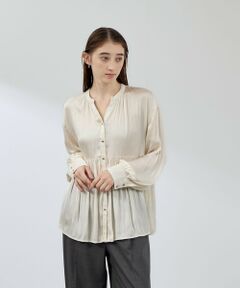 QUEENS COURT / クイーンズコート シャツ・ブラウス | 割繊サテンキーネックペプラムブラウス≪手洗い可能≫