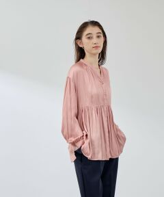 QUEENS COURT / クイーンズコート シャツ・ブラウス | 割繊サテンキーネックペプラムブラウス≪手洗い可能≫