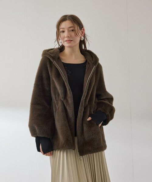 QUEENS COURT / クイーンズコート ダッフルコート | フェイクファーフーディショートコート≪手洗い可能≫ | 詳細1