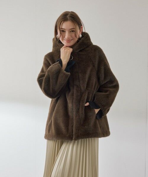 QUEENS COURT / クイーンズコート ダッフルコート | フェイクファーフーディショートコート≪手洗い可能≫ | 詳細3