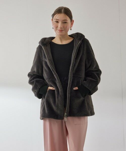 QUEENS COURT / クイーンズコート ダッフルコート | フェイクファーフーディショートコート≪手洗い可能≫ | 詳細10