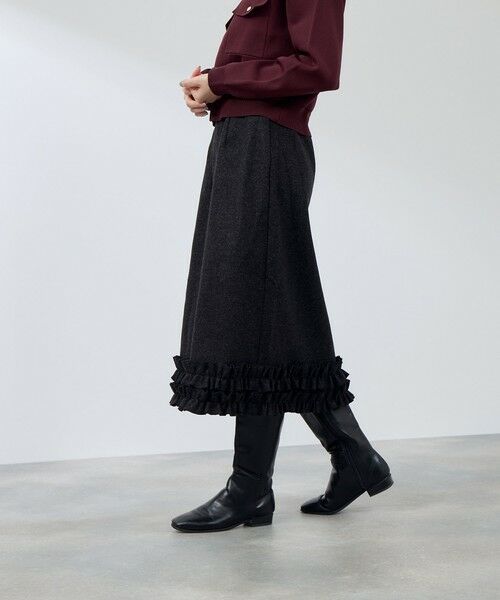 QUEENS COURT / クイーンズコート ミニ・ひざ丈スカート | ウールライクフリルヘムAラインスカート | 詳細1