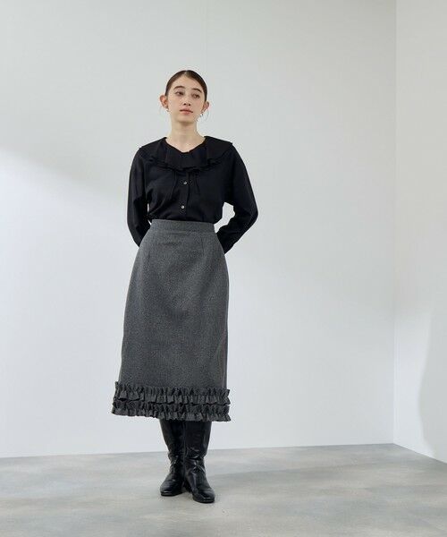 QUEENS COURT / クイーンズコート ミニ・ひざ丈スカート | ウールライクフリルヘムAラインスカート | 詳細7