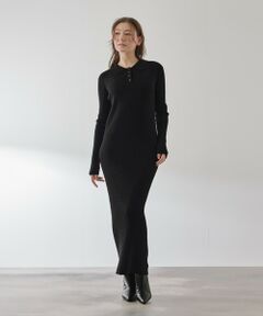 QUEENS COURT / クイーンズコート ロング・マキシ丈ワンピース | ポロカラーリブニットワンピース≪手洗い可能≫