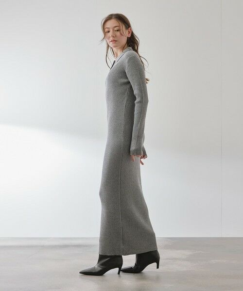 QUEENS COURT / クイーンズコート ロング・マキシ丈ワンピース | ポロカラーリブニットワンピース≪手洗い可能≫ | 詳細4
