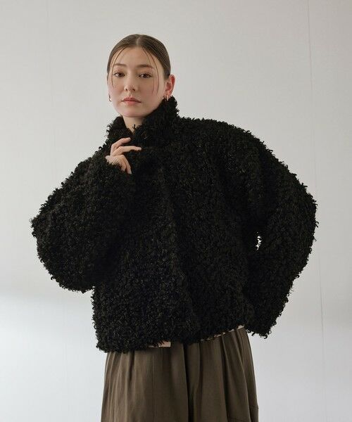 QUEENS COURT / クイーンズコート テーラードジャケット | プードルフェイクファーブルゾン（ブラック）