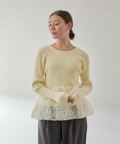 QUEENS COURT / クイーンズコート ニット・セーター | フラワーチュールペプラムリブニット≪手洗い可能≫