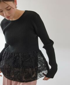 QUEENS COURT / クイーンズコート ニット・セーター | フラワーチュールペプラムリブニット≪手洗い可能≫
