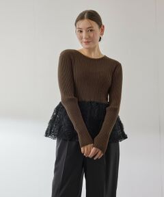 QUEENS COURT / クイーンズコート ニット・セーター | フラワーチュールペプラムリブニット≪手洗い可能≫