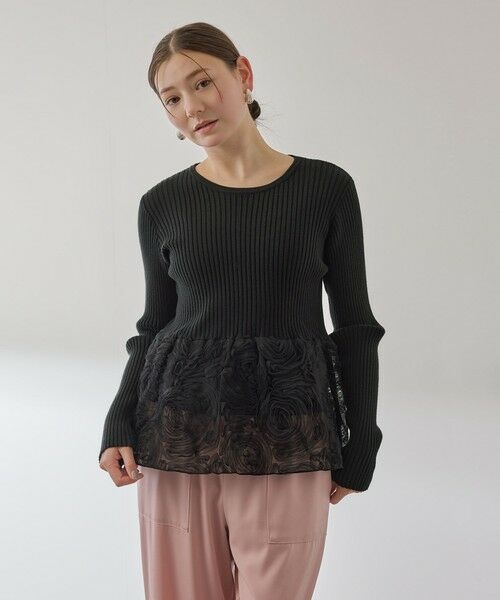 QUEENS COURT / クイーンズコート ニット・セーター | フラワーチュールペプラムリブニット≪手洗い可能≫ | 詳細10