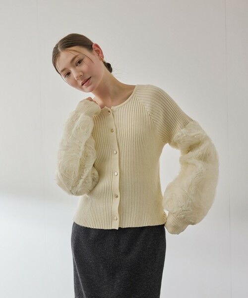 QUEENS COURT / クイーンズコート ニット・セーター | フラワーチュールスリーブカーディガン≪手洗い可能≫ | 詳細1