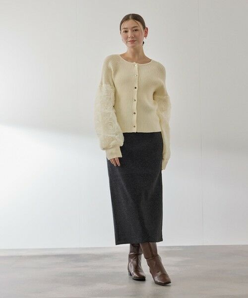 QUEENS COURT / クイーンズコート ニット・セーター | フラワーチュールスリーブカーディガン≪手洗い可能≫ | 詳細2