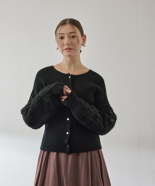 QUEENS COURT / クイーンズコート ニット・セーター | フラワーチュールスリーブカーディガン≪手洗い可能≫ | 詳細11