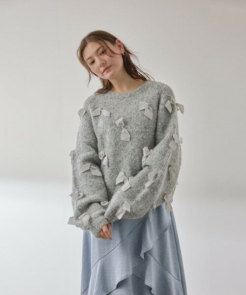 QUEENS COURT / クイーンズコート ニット・セーター | メニリボンブークレーニット≪手洗い可能≫（ライトグレー）