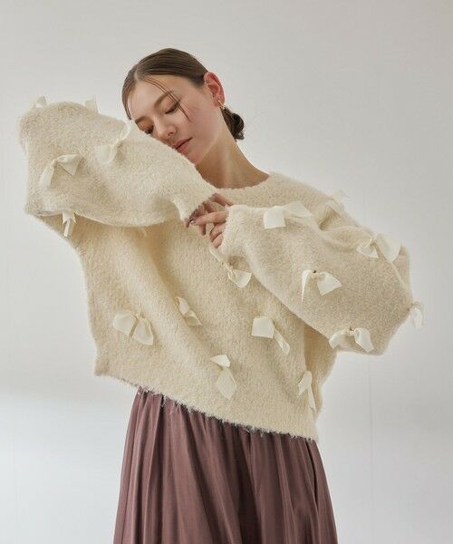 QUEENS COURT / クイーンズコート ニット・セーター | メニリボンブークレーニット≪手洗い可能≫（アイボリー）