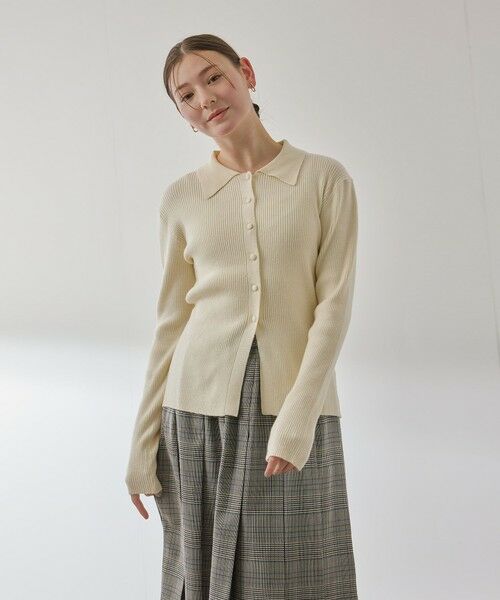 QUEENS COURT / クイーンズコート カーディガン・ボレロ | くるみボタンポロニットカーディガン≪手洗い可能≫（オフホワイト）