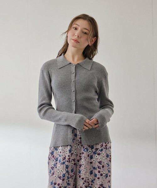 QUEENS COURT / クイーンズコート カーディガン・ボレロ | くるみボタンポロニットカーディガン≪手洗い可能≫（グレー）