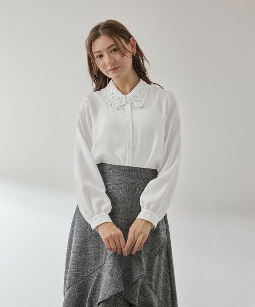 QUEENS COURT / クイーンズコート シャツ・ブラウス | モスクレープレースカラーブラウス | 詳細1