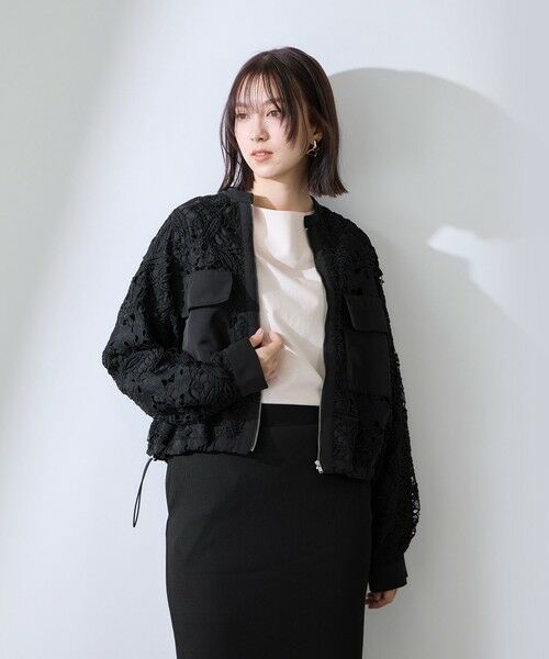 QUEENS COURT / クイーンズコート テーラードジャケット | ボタニカルレースブルゾン≪手洗い可能≫ | 詳細1