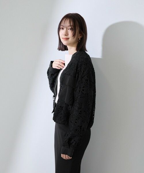 QUEENS COURT / クイーンズコート テーラードジャケット | ボタニカルレースブルゾン≪手洗い可能≫ | 詳細3