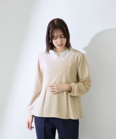 QUEENS COURT / クイーンズコート カットソー | カットジョーゼットレースカラーフレアプルオーバー