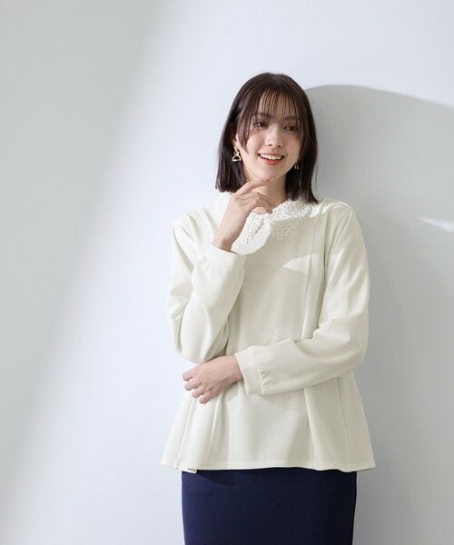 QUEENS COURT / クイーンズコート カットソー | カットジョーゼットレースカラーフレアプルオーバー | 詳細1